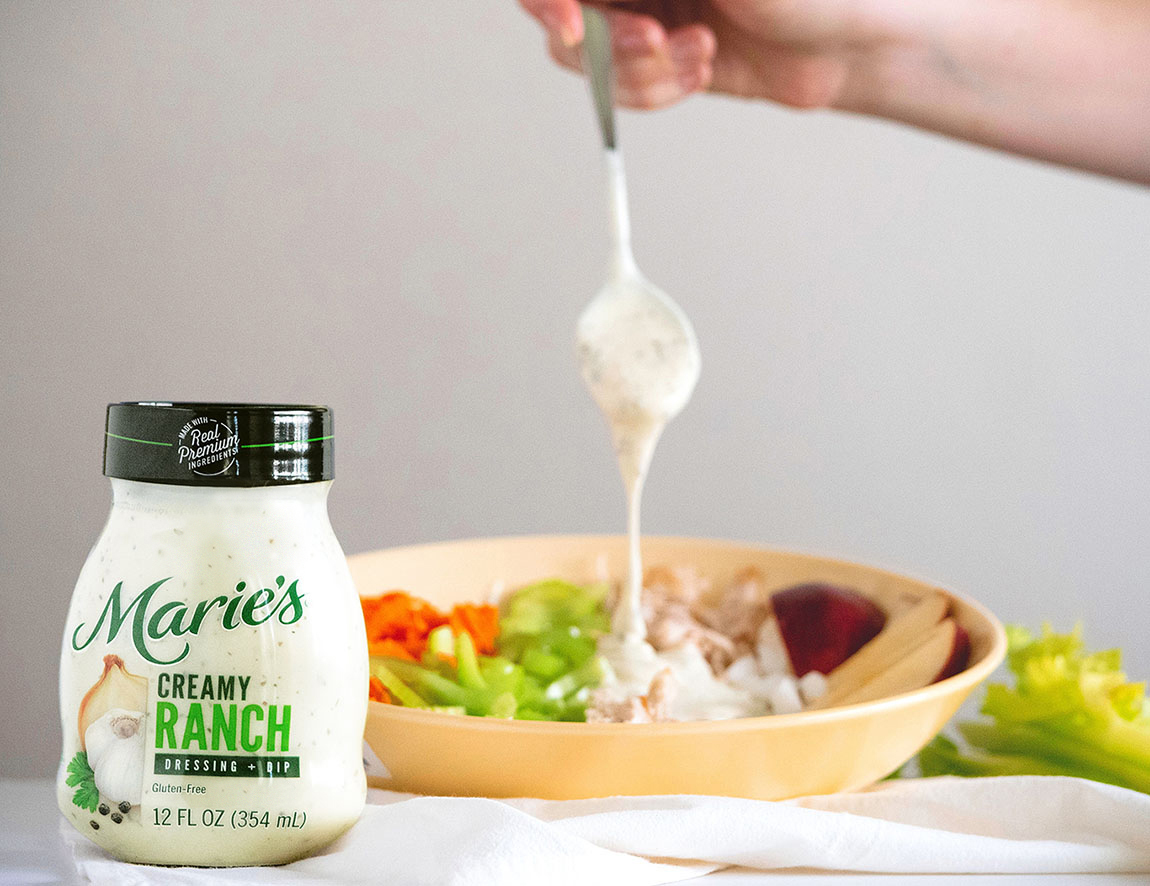 Apple Ranch Chicken Salad is made with Marie's Creamy Ranch dressing.