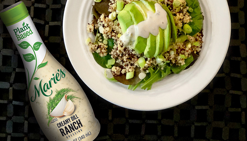 Avocado Quinoa Salad is made with Marie’s Plant-based Creamy Dill Ranch Dressing.