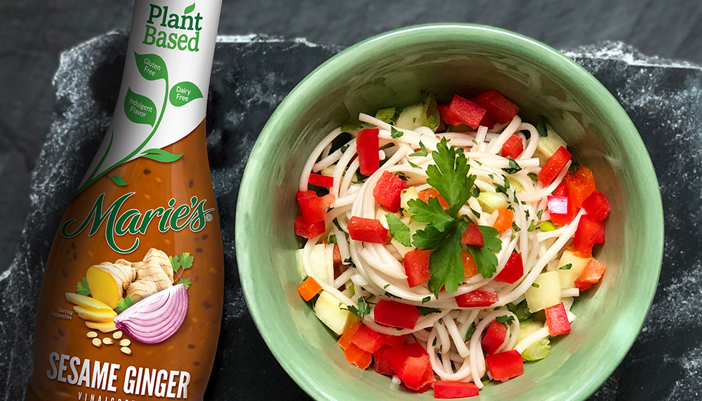 Soba Salad is made with Marie’s Plant-based Sesame Ginger Vinaigrette.